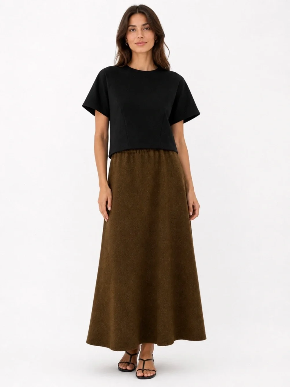 Vintage CP Shades Cotton Wool Flare Maxi Skirt Brown Rare Made in USA Size XL